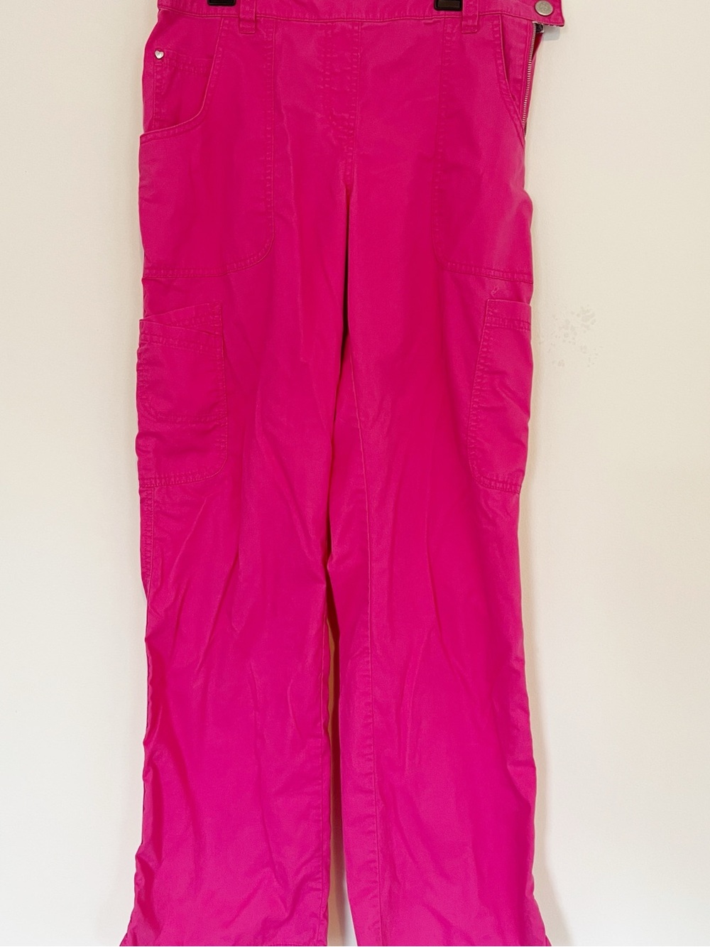 koi Pink Scrub Cargo Pants M Floral Kathy Peterson Wide Leg Side Zip Utility